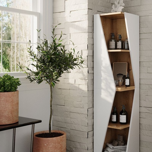 Étagère d'angle blanc/artisan 2 ps